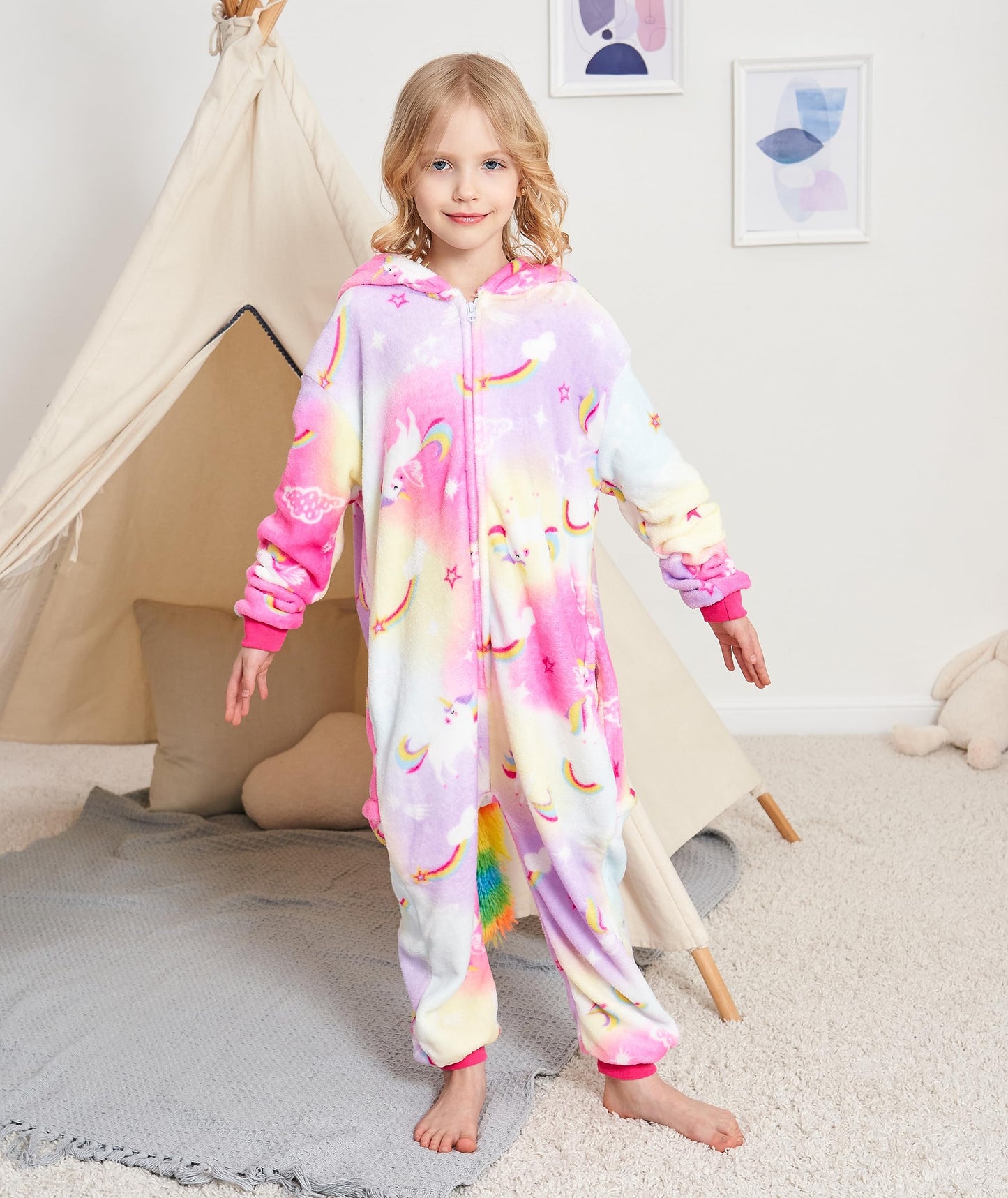 Cos Time, Kids Unicorn Onesie Animal One Piece Pajamas Halloween Costumes (Auspicious Cloud Flying Horse, 10-12 Years)