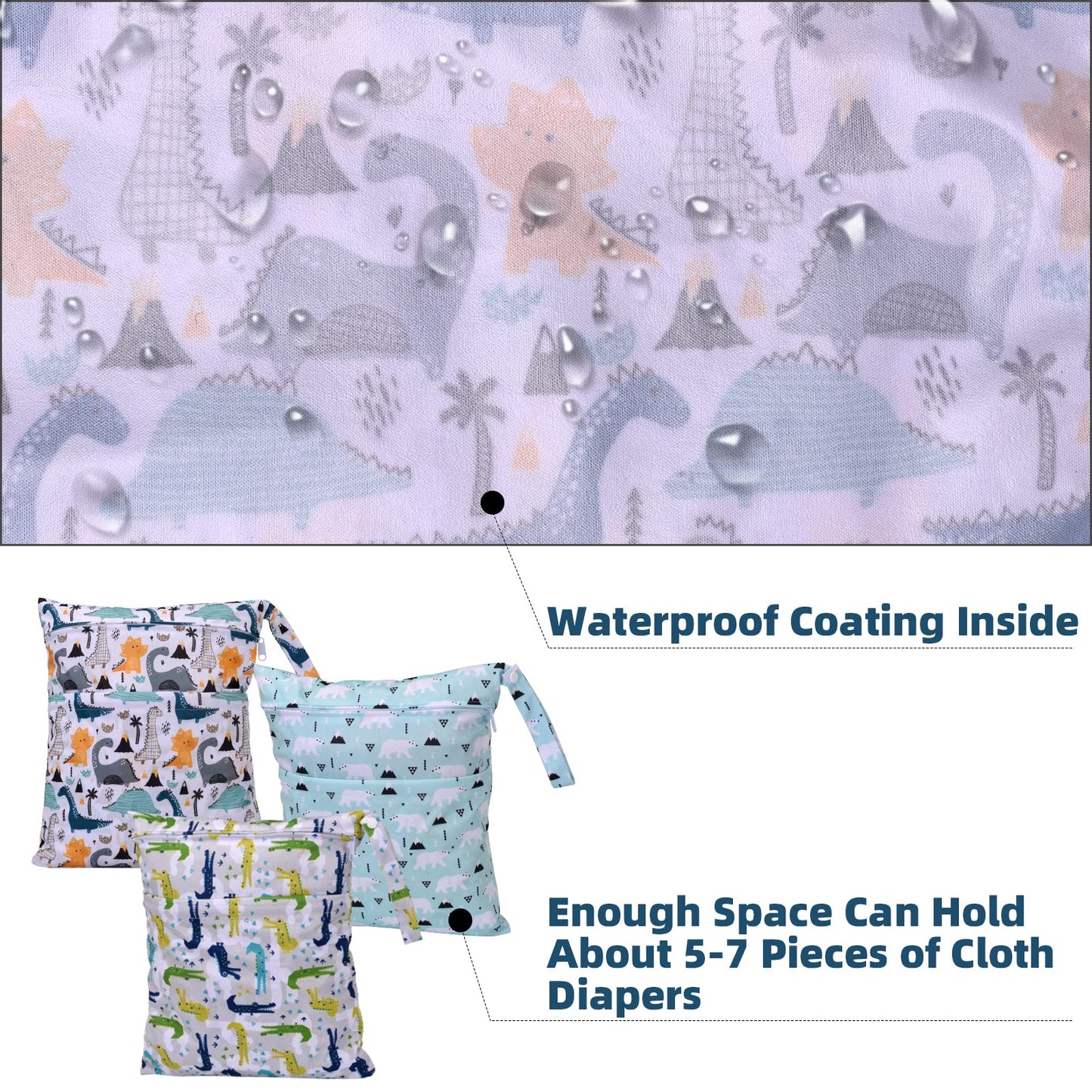 eaxin 3pcs Cloth Diaper Wet Dry Bags Waterproof Reusable with Two Zippered Pockets Travel Beach Pool Daycare Soiled Baby Items Y
