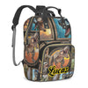 Customizable Large Capacity Diaper Bag Personalized Name, Black Color Dino Waterproof Multi-Function Mommy Bag with Thermal Pock