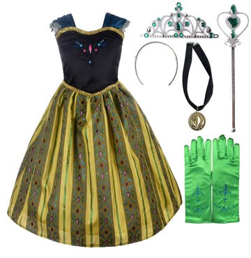 Lito Angels Little Girls Princess Coronation Gown Costumes Halloween Birthday Fancy Party Dress Up With Accessories Size 5-6 Gre