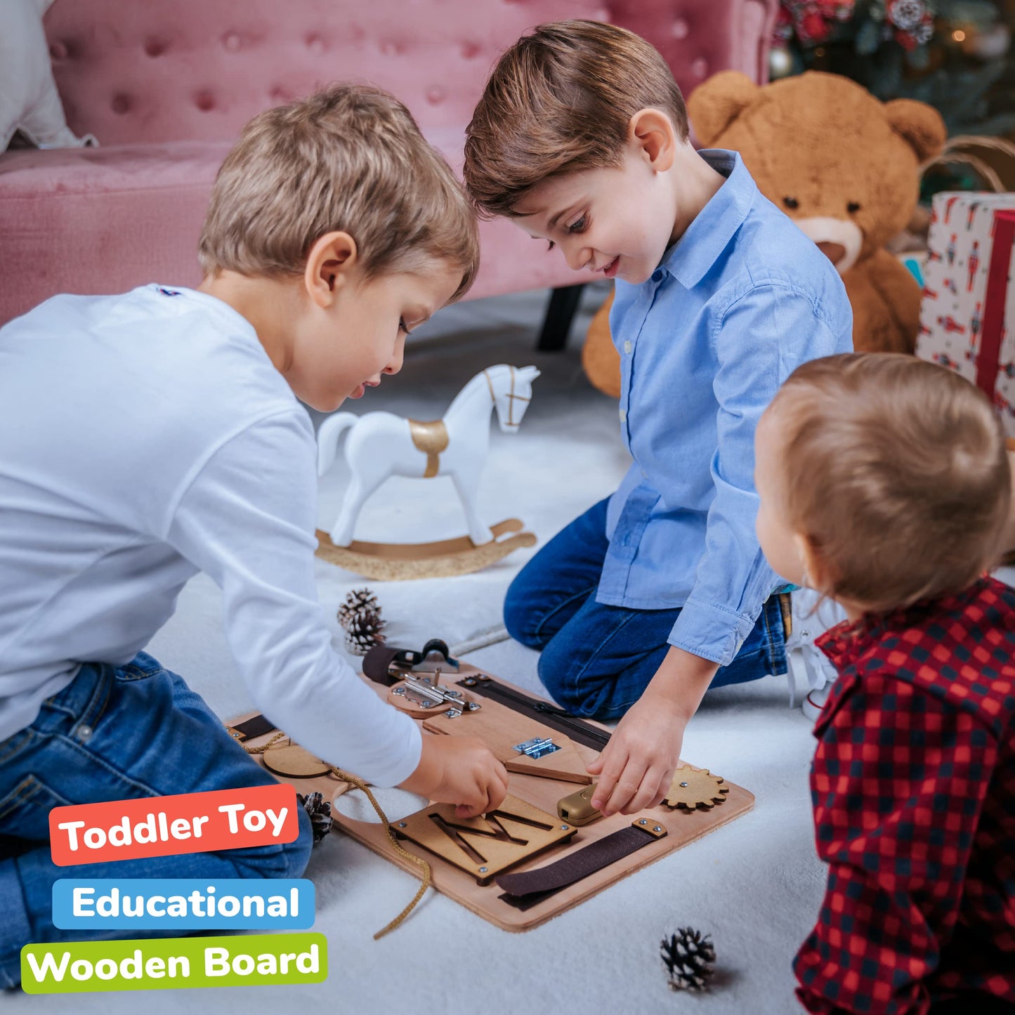 deMoca Montessori Busy Board for Toddlers, Wooden Sensory Toy - Toddler Preschool Learning Activities for Fine Motor Skills Trav