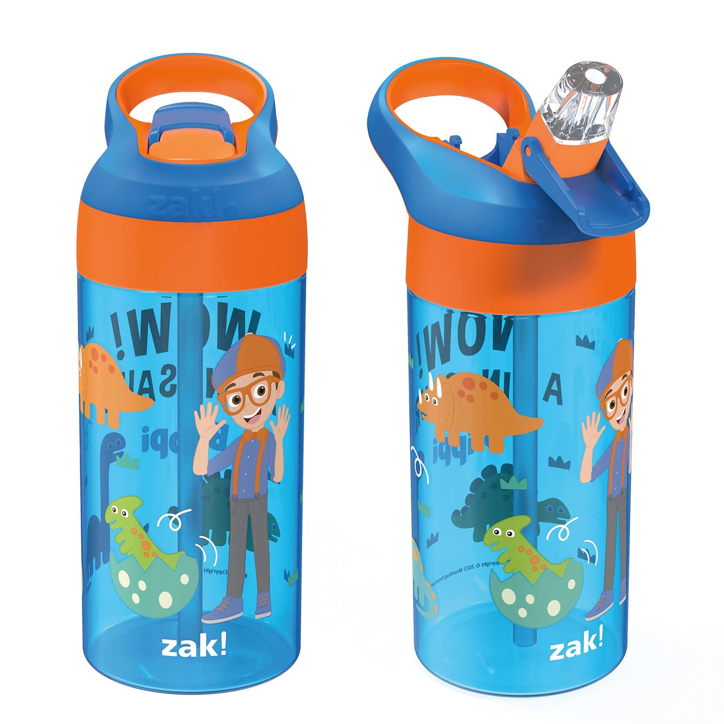 Zak Designs Blippi Kids Water Bottle With Spout Cover And Built-In Carrying Loop, Made Of Durable Plastic, Leak-Proof Water Bott