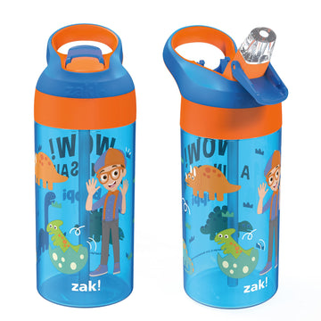 Zak Designs Blippi Kids Water Bottle With Spout Cover And Built-In Carrying Loop, Made Of Durable Plastic, Leak-Proof Water Bott