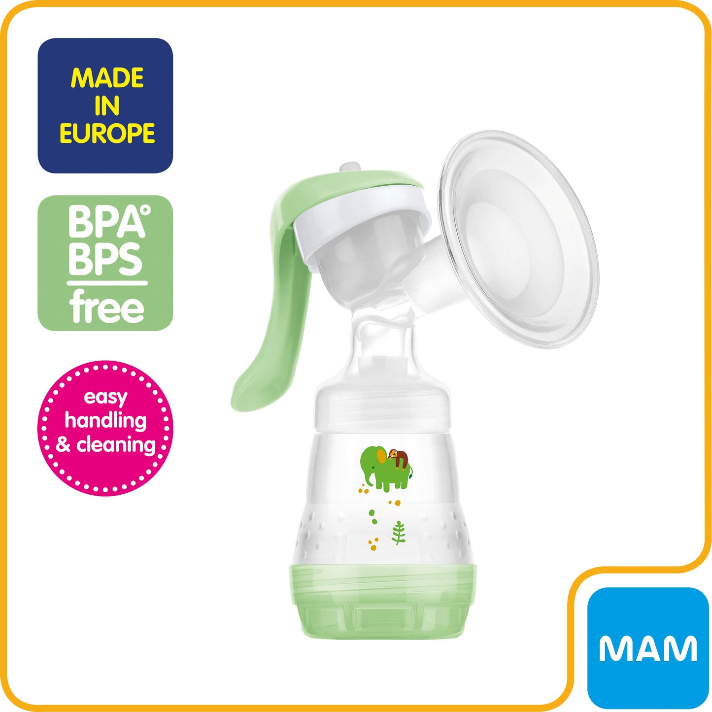 Mam Manual Breast Pump Portable Breast Pump With Easy Start Anti-Colic Baby Bottle Includes 2 Bottle Nipples 1-Count Green One S