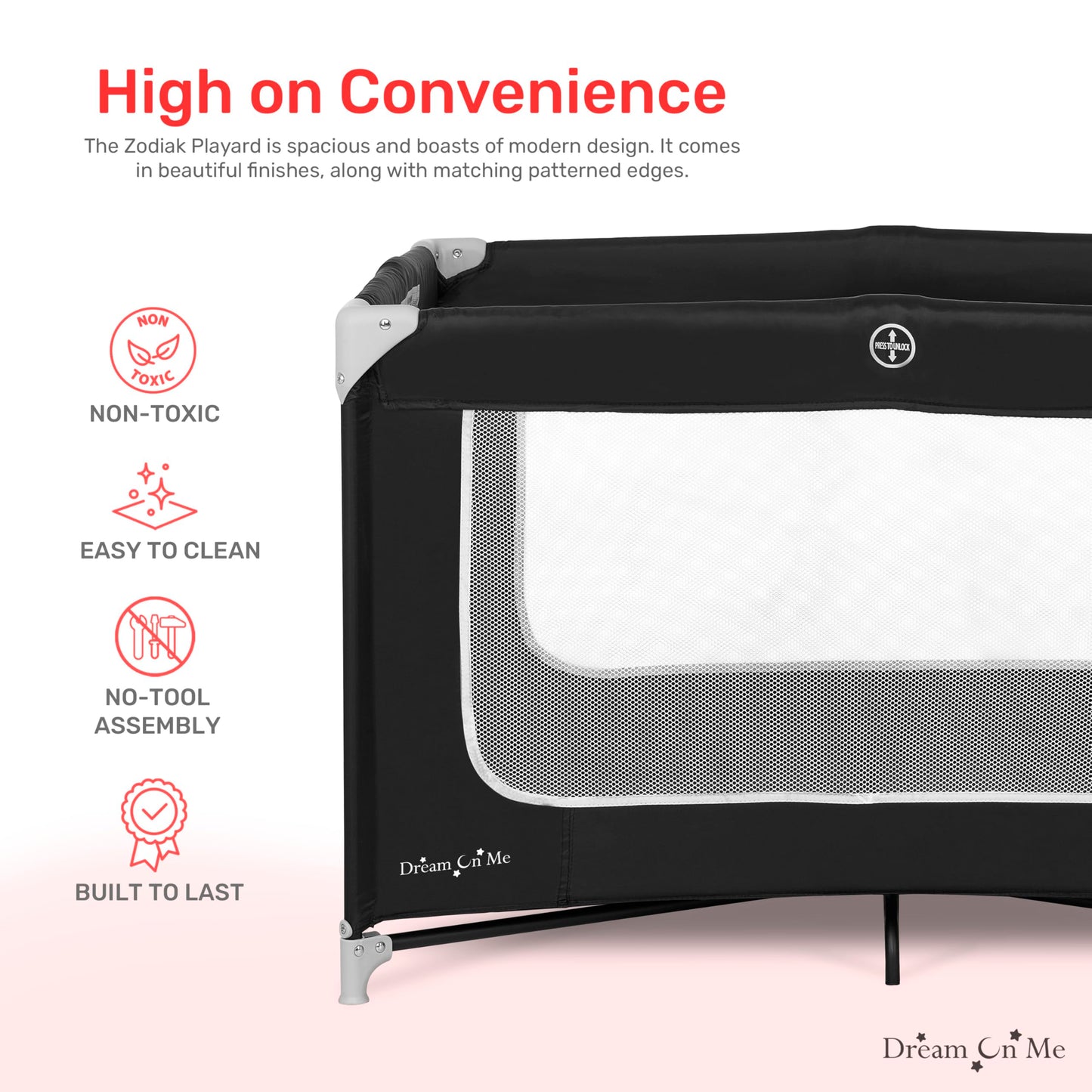 Dream On Me Zodiak Portable Playard In Black, Lightweight, Packable And Easy Setup Baby Playard, Breathable Mesh Sides And Soft