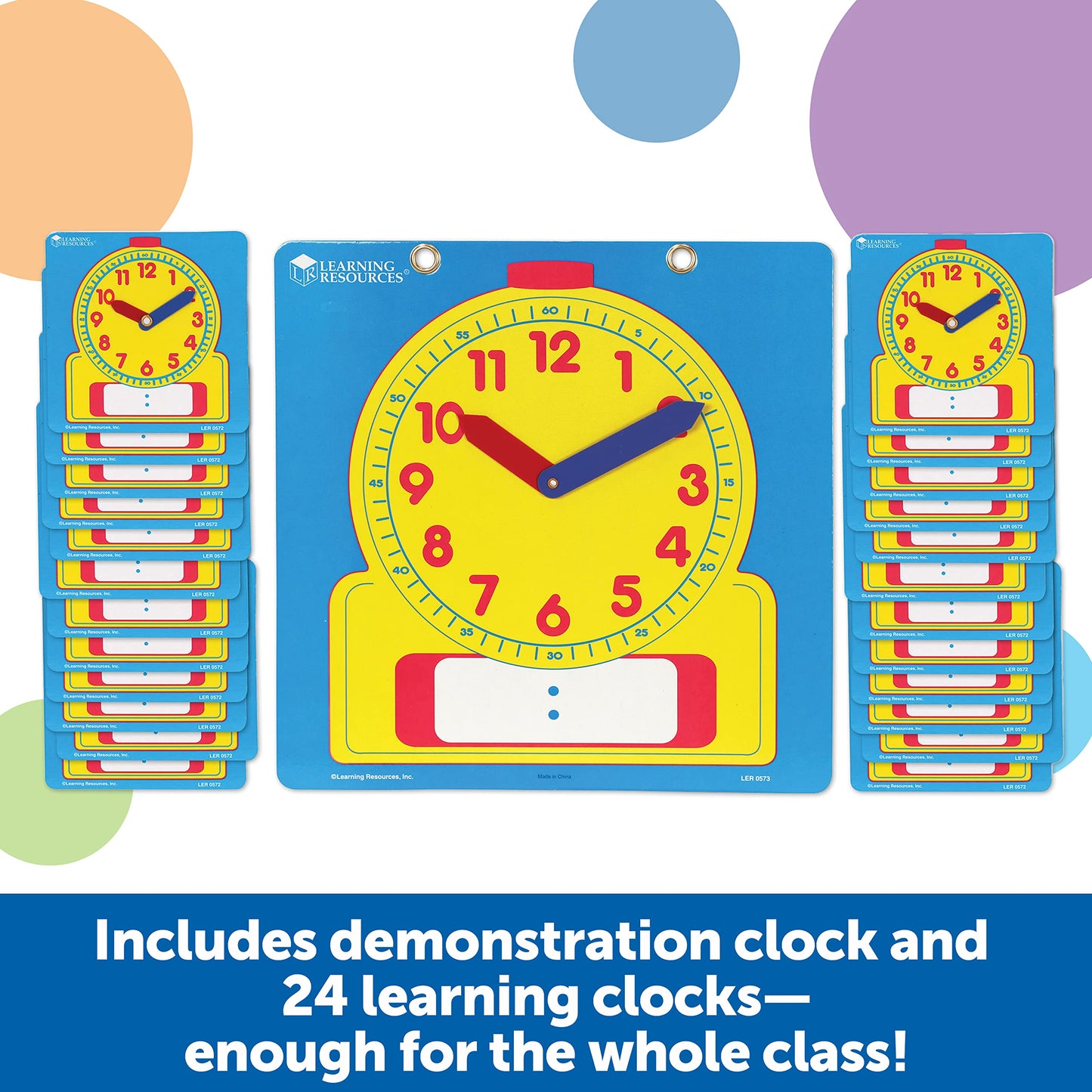 Learning Resources Write & Wipe Clocks Classroom Set - 25 Pieces, Ages 6+ Laminated Dry-Erase, Teaching Aids, Teacher Supplies,