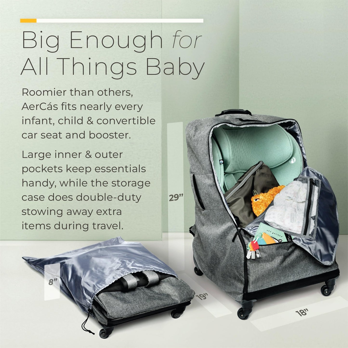 The Little Stork Car Seat Travel Bag With Wheels - 3 In 1 Padded Carseat Carrier Backpack With Extra Storage To Cover All Your T