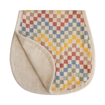 mushie Muslin Baby Burp Cloths | 100% Organic Cotton, Set of 2 (Retro Check/Fog)