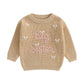 Amnnchya Toddler Infant Baby Girl Knit Sweater Big Sister Little Sister Matching Outfits Long Sleeve Pullover Sweatshirt (Khaki