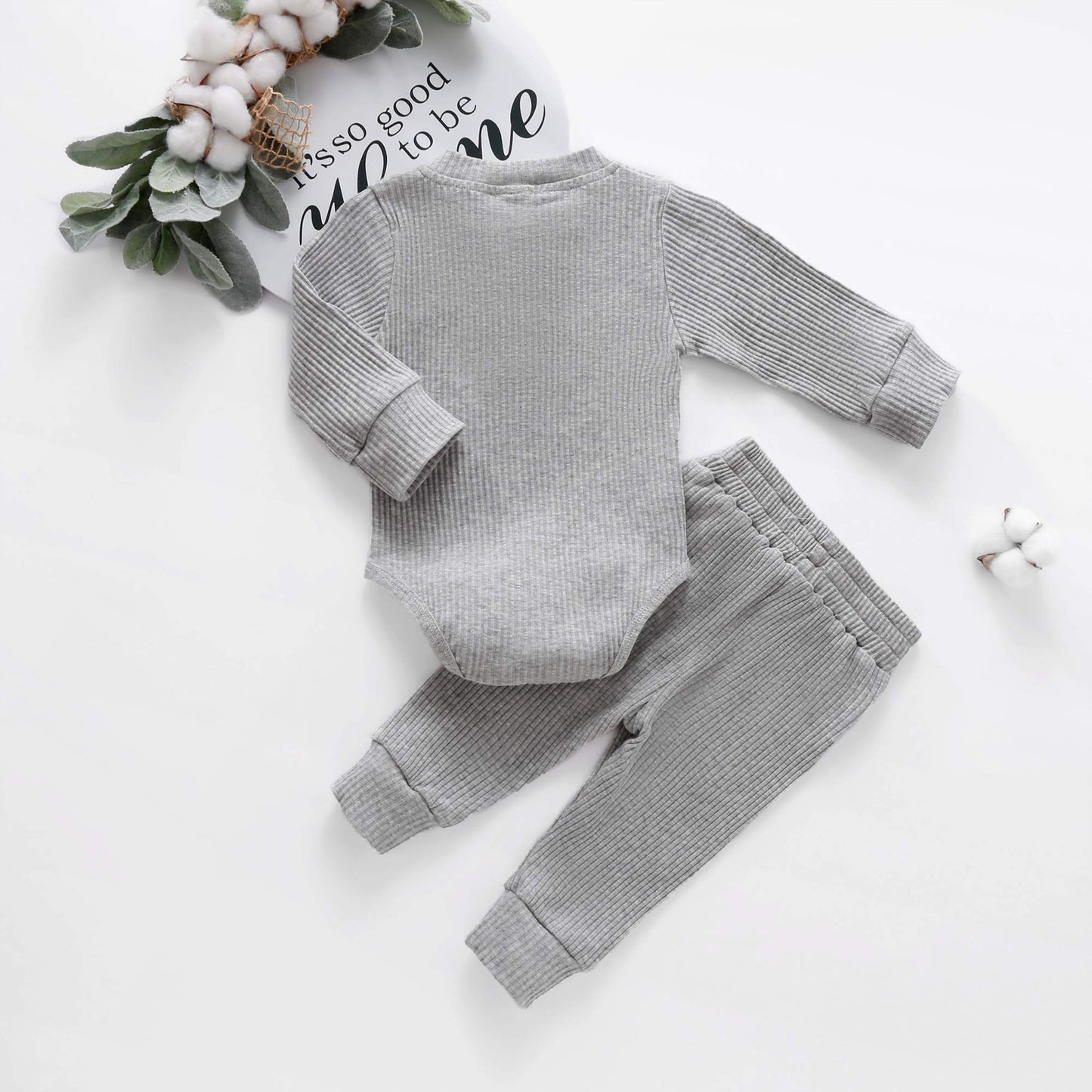 Bmnmsl, Newborn Baby Girl Boy Fall Clothes Outfits Long Sleeve Knitted Cotton Romper & Pants Infant Winter Sets, B-Gray, 3-6 Mon