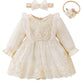 Renotemy Baby Dress Fall Winter Infant Girl Clothes Baptism Dresses Ruffle Long Sleeve Tutu Christening Lace Dresses Flower Apri