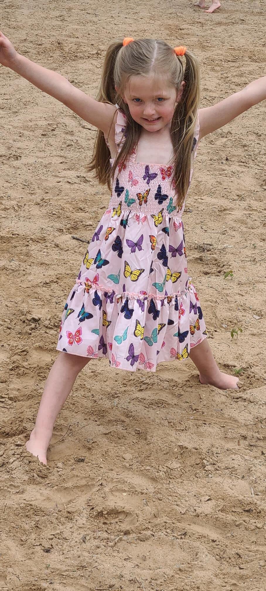 Baby Girl Butterfly Dresses Summer Toddler Butterfly Outfit Flutter Sleeve Sundress Kids Shirred Tiered Dress 6-7 Years