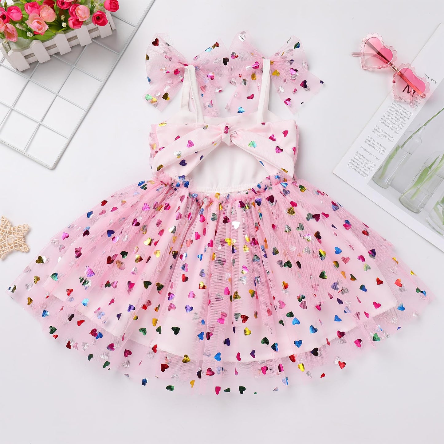 Idopip Baby Girls Sequin Heart Tutu Dress Summer Sleeveless Backless Princess Birthday Party Dresses Toddler Little Girl First C