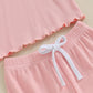 Kupretty Toddlers Baby Girls Summer Clothes Set Ruffle Ribbed Knit Short Sleeves T-Shirt Tops Shorts Comfy Outfits (A Pink, 12-1