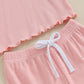 Kupretty Toddlers Baby Girls Summer Clothes Set Ruffle Ribbed Knit Short Sleeves T-Shirt Tops Shorts Comfy Outfits (A Pink, 3-4