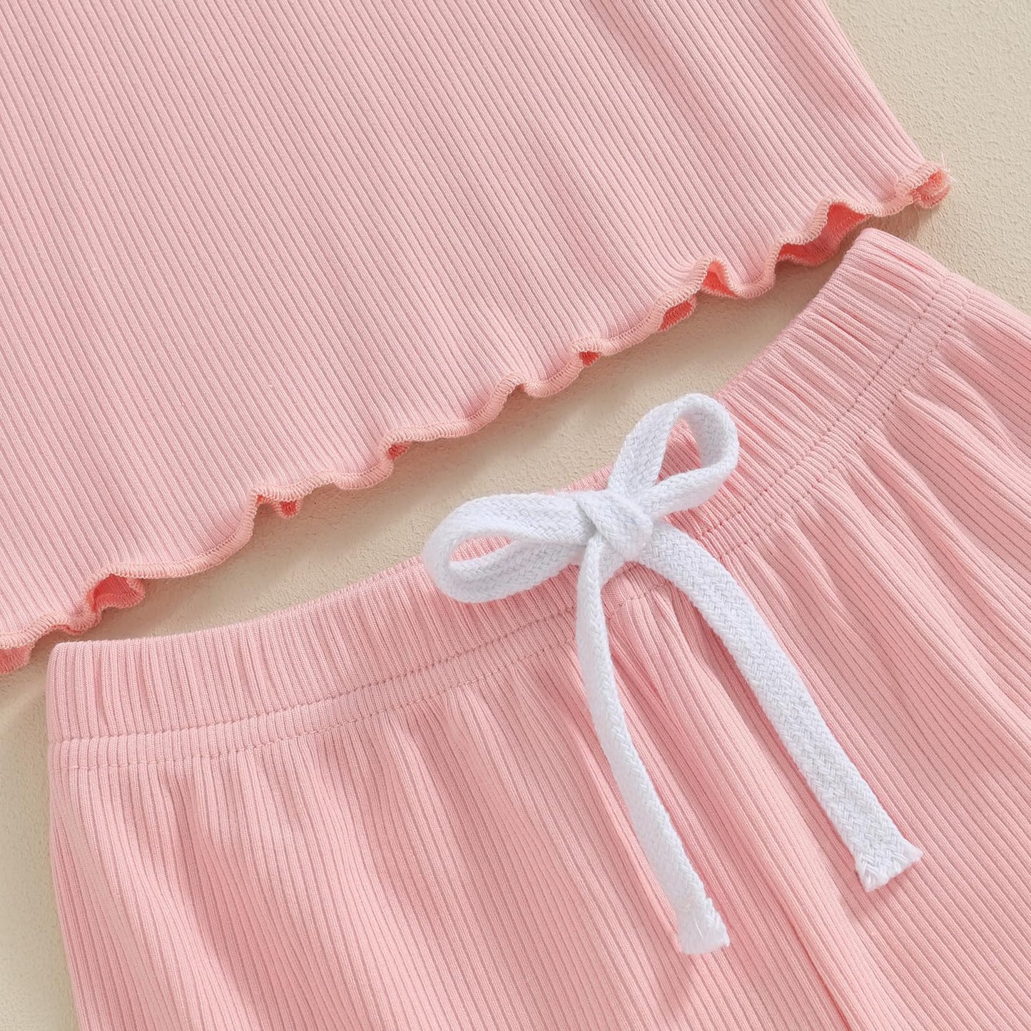 Kupretty Toddlers Baby Girls Summer Clothes Set Ruffle Ribbed Knit Short Sleeves T-Shirt Tops Shorts Comfy Outfits (A Pink, 2-3