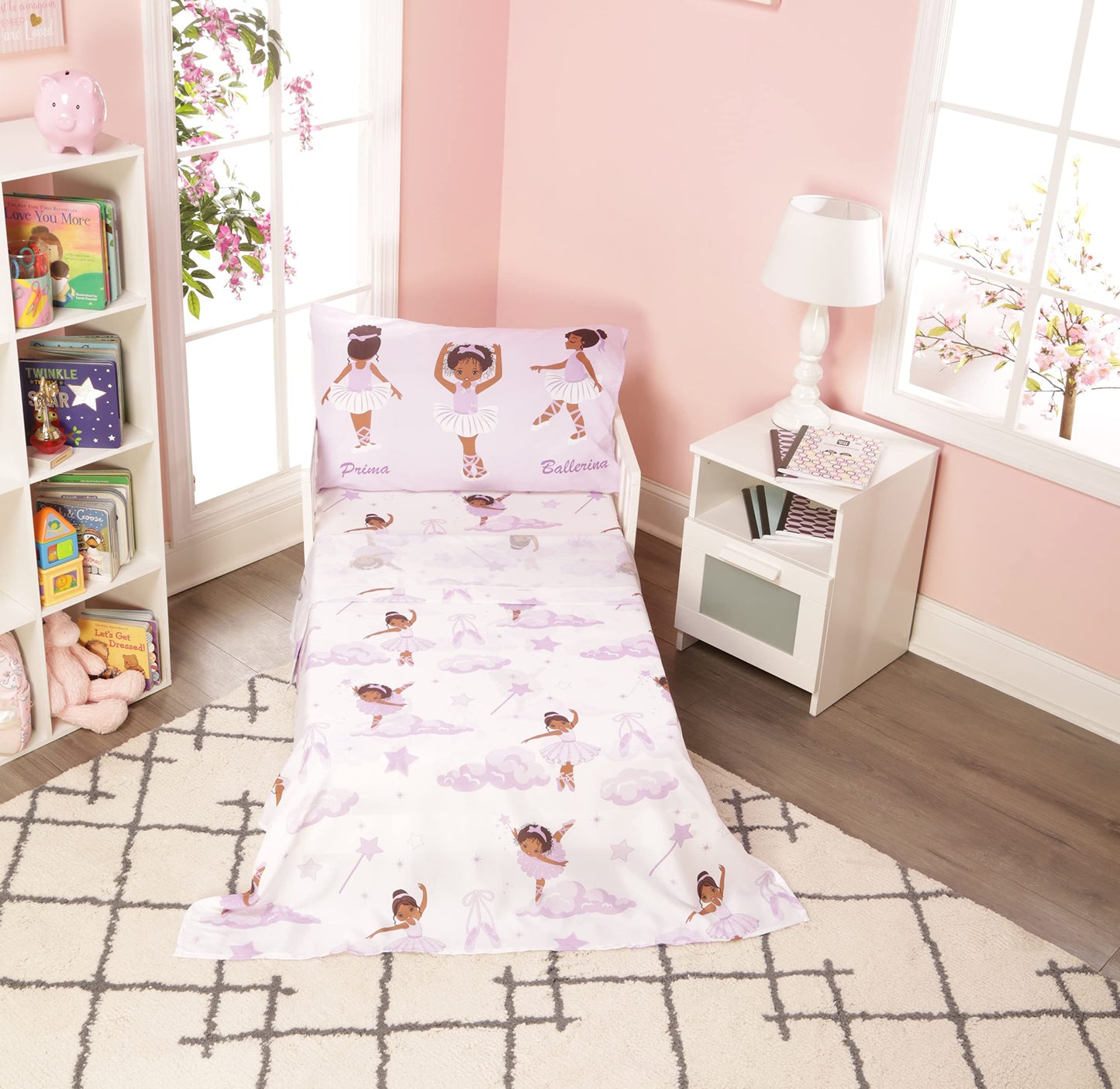 Everyday Kids 4 Piece Toddler Bedding Set - African American Ballerina - Includes Comforter, Flat Sheet, Fitted Sheet And Revers