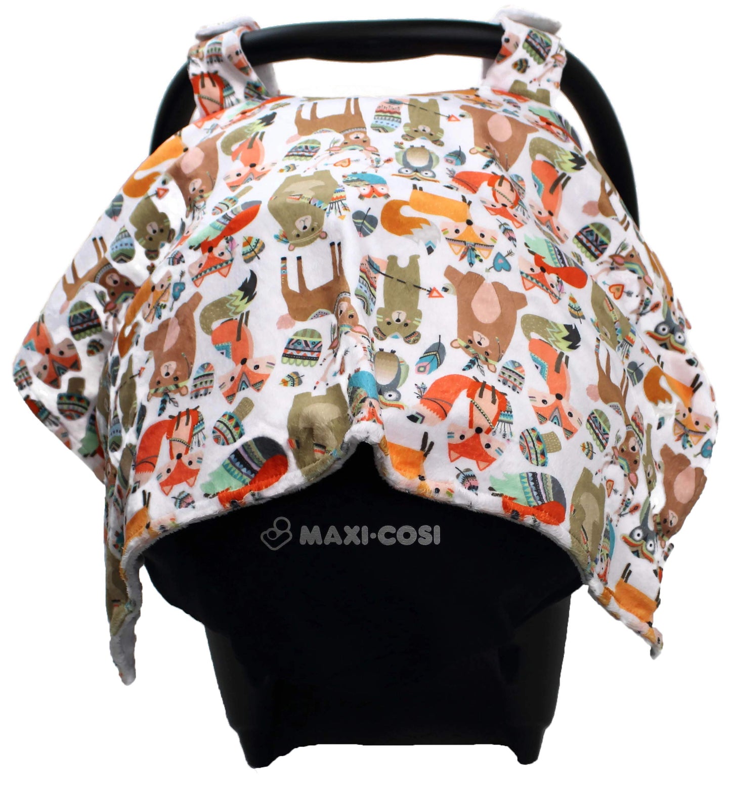 Dear Baby Gear Deluxe Baby Car Seat Canopy Cover, Tribal Woodland Forest Animals, Dot, White