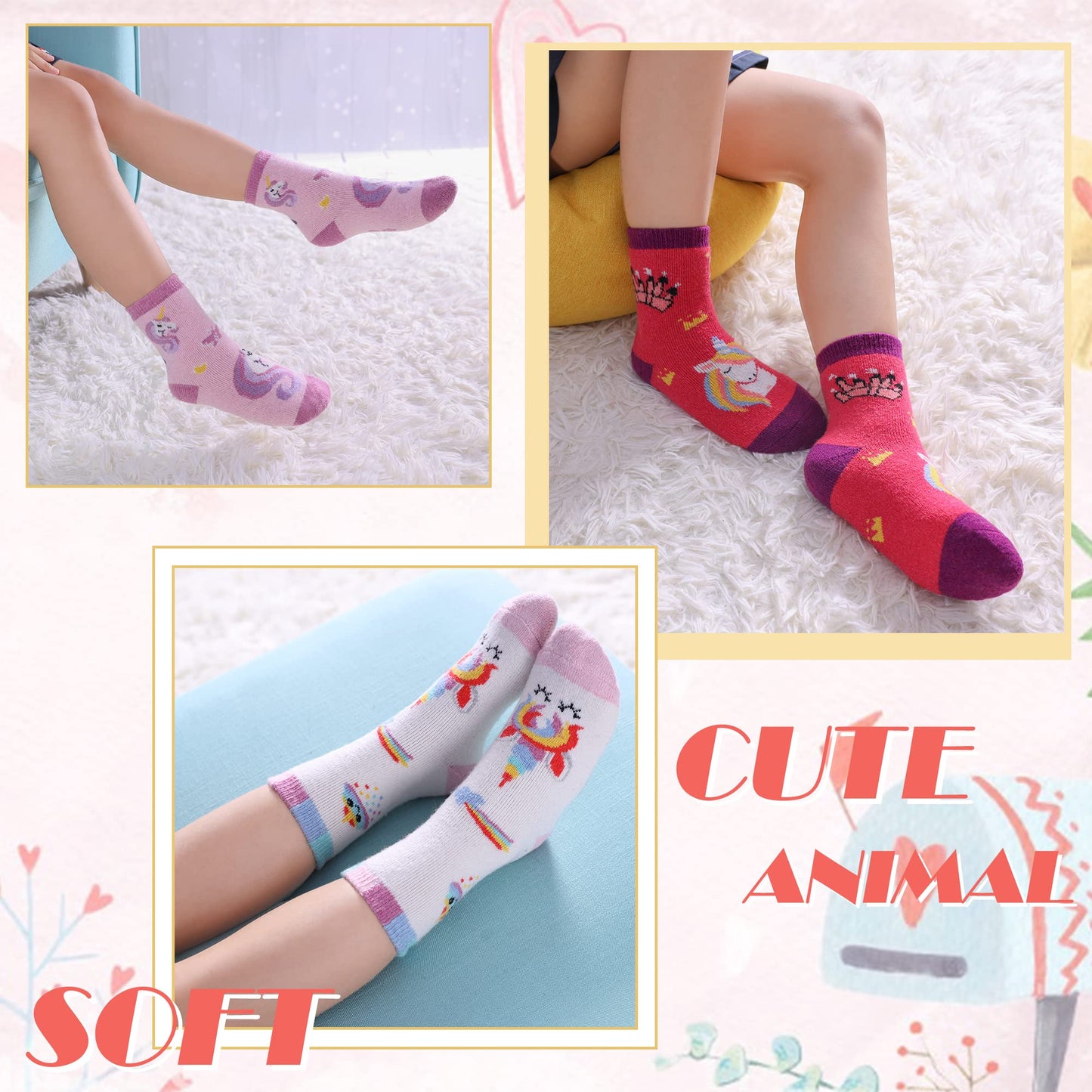 Dyw Kids Merino Wool Hiking Socks Toddlers Boys Girls Winter Warm Thick Thermal Soft Cozy Crew Boot Socks 6 Pairs (6 Pairs Unico