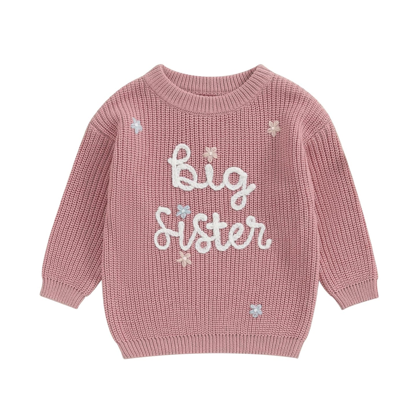 Amnnchya Toddler Infant Baby Girl Knit Sweater Big Sister Little Sister Matching Outfits Long Sleeve Pullover Sweatshirt (Rose R