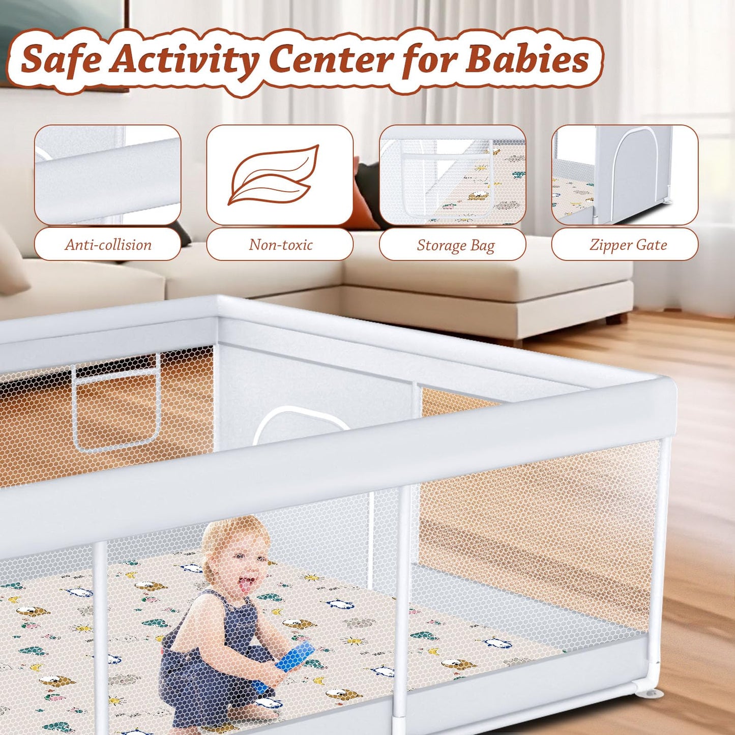 Baby Playpen With Mat 74 ' X 50 ' Large Play Yard Playpen For Babies And Toddlers With External Zipper Door Design Safety Baby