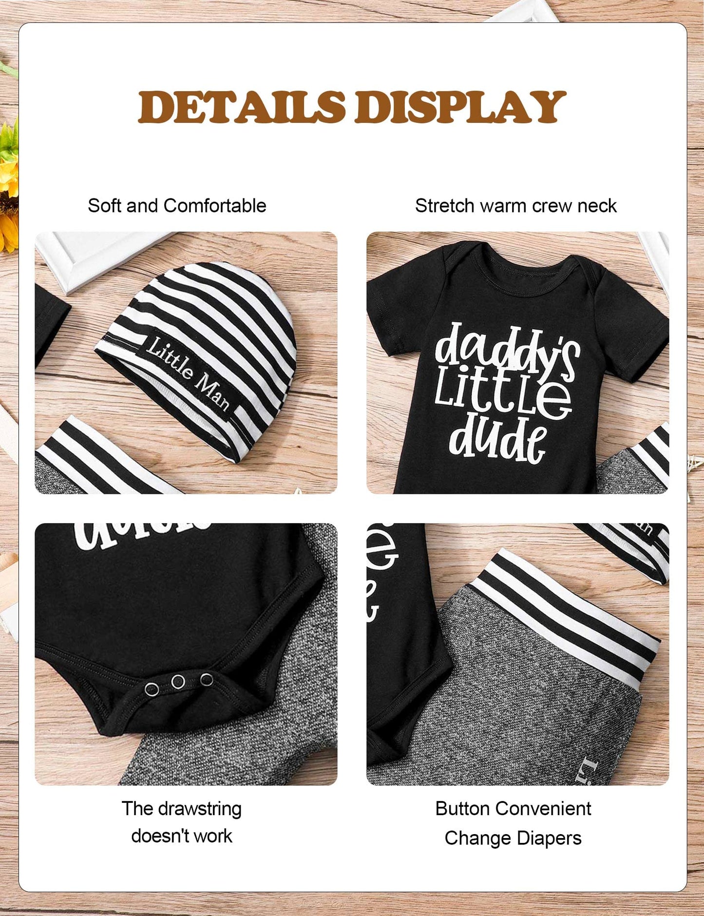 Fommy Baby Boy Clothes Newborn Boy Outfits Daddy'S Little Dude Newborn Rpmper Little Man Pants Hat 3Pcs Cute Infant Boy Clothes