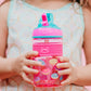 Nuby Thirsty Kids Flip-It Freestyle On The Go Water Bottle With Bite Resistant Hard Straw Cup And Easy Grip Band, Pink Donuts, 1
