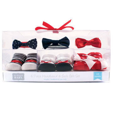 Hudson Baby Baby Girls Socks Giftset Headband, Red Navy, One Size Us
