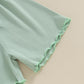 Kupretty Toddlers Baby Girls Summer Clothes Set Ruffle Ribbed Knit Short Sleeves T-Shirt Tops Shorts Comfy Outfits (A Green, 6-1