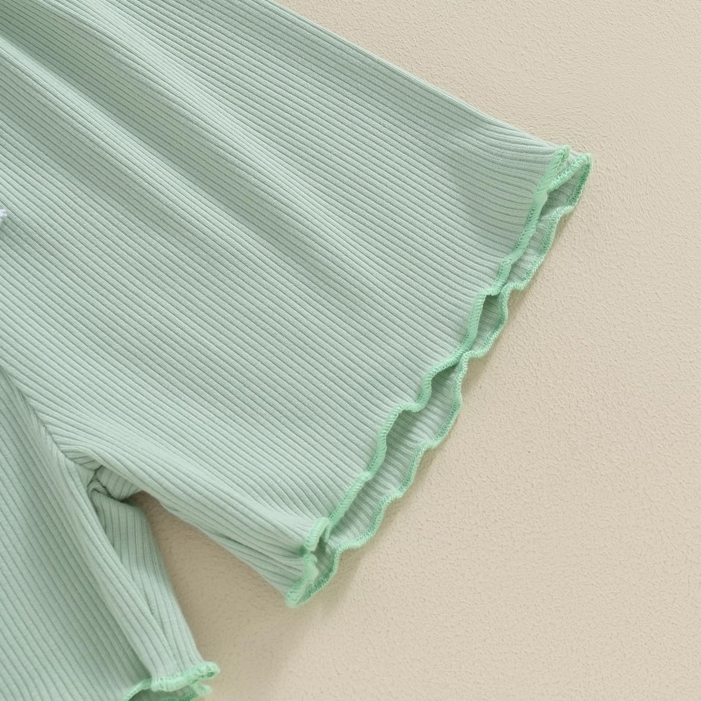 Kupretty Toddlers Baby Girls Summer Clothes Set Ruffle Ribbed Knit Short Sleeves T-Shirt Tops Shorts Comfy Outfits (A Green, 6-1