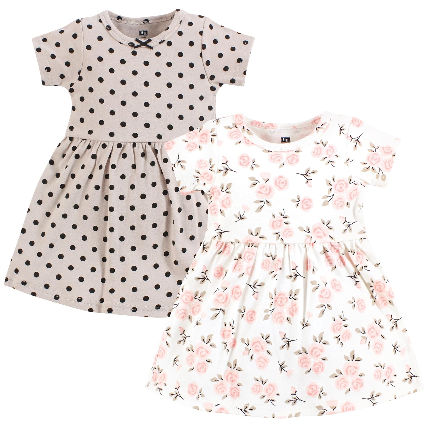 Hudson Baby Baby Girls Cotton Dresses, Neutral Pink Floral, 12-18 Months