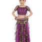 Girls Belly Dance Top Skirt Set Halloween Costume With Head Veil,Waist Chain Purple