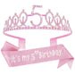 Canitor 5th Birthday Decorations for Girl Birthday Girl Crown Tiara & Glitter Sash Set for 5 Year Old Girl Gift Idea Princess He