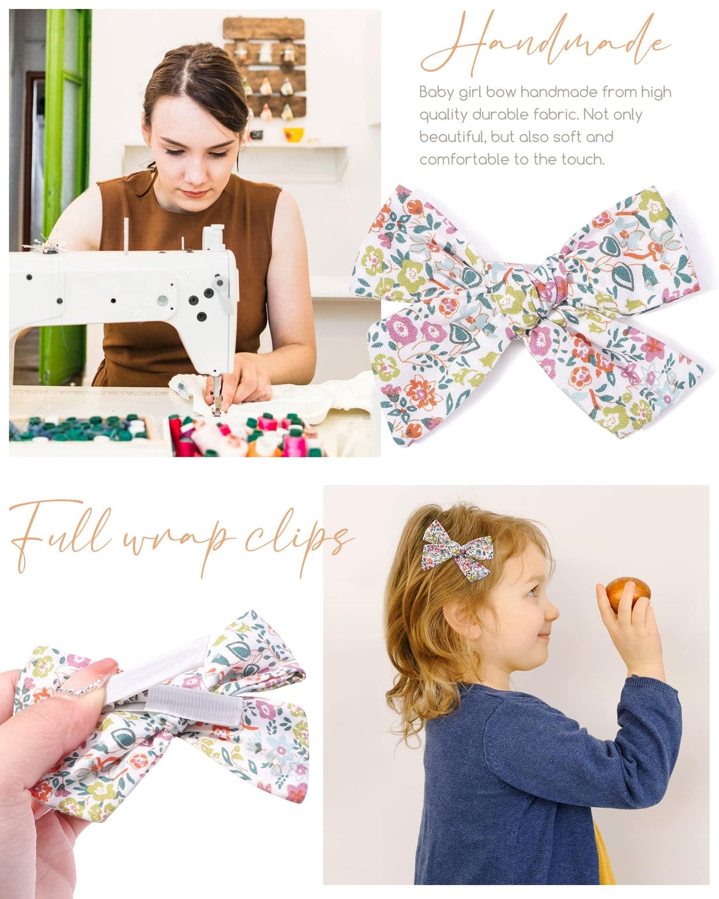 Doboi 20Pcs 3.6 Inches Baby Girls Linen Hair Bows Clips 10 Colors Fully Lined Hair Barrettes Accessories For Babies Infant Toddl