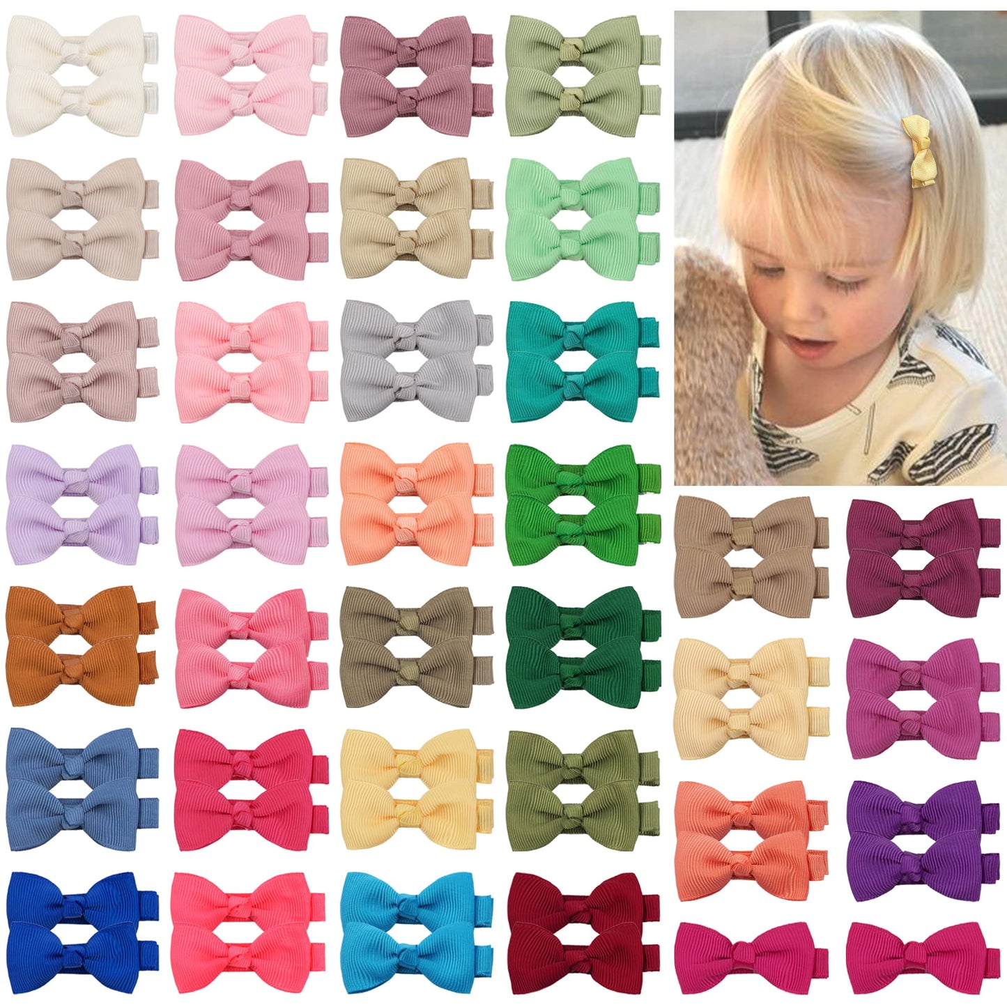 Cllot Hair Clips, 70Pcs Baby Girls Fully Lined Baby Bows Hair Pins Tiny 2' Hair Bows Alligator Clips For Infants Toddlers In Pai