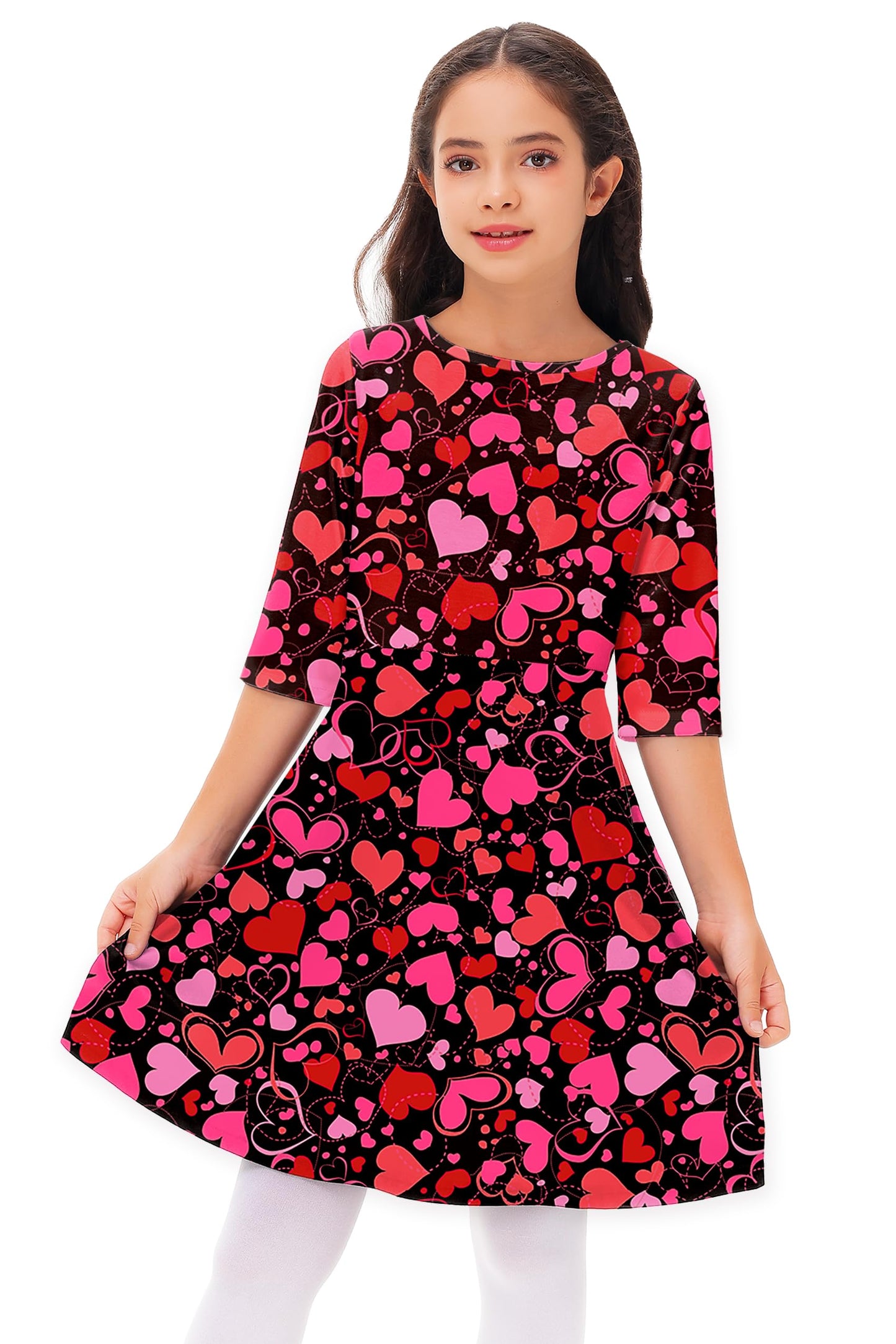 Girls Valentine'S Heart Outfit Red Pink Love Print Dress Crewneck Fashion Gift Skater Dresses 5-6 Years