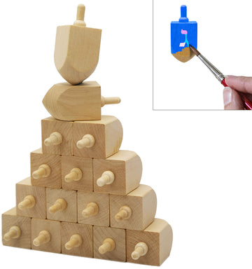 The Dreidel Company Hanukkah Wooden Dreidel, Design Your Own 3' Inch Chanukah Dreidel, Unfinished And Natural (10-Pack)