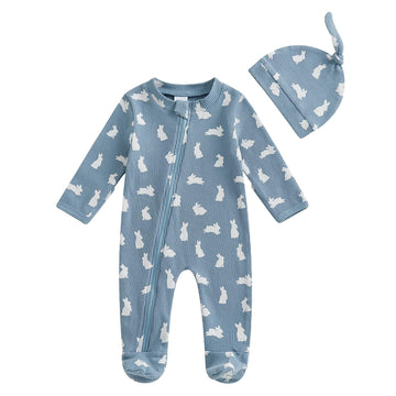 Ayalinggo Valentines Baby Girl Outfit Bowknot Heart Footie Romper Long Sleeve Onesie Newborn Christmas Clothes (Easter Bunny Blu