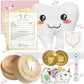 AMIDA 8pcs Tooth Fairy Gifts for Girls, Tooth Pillow Kit Including Toothfairy Box, Tooth Fairy Receipt Kits, 2 Golden Coins, Bru