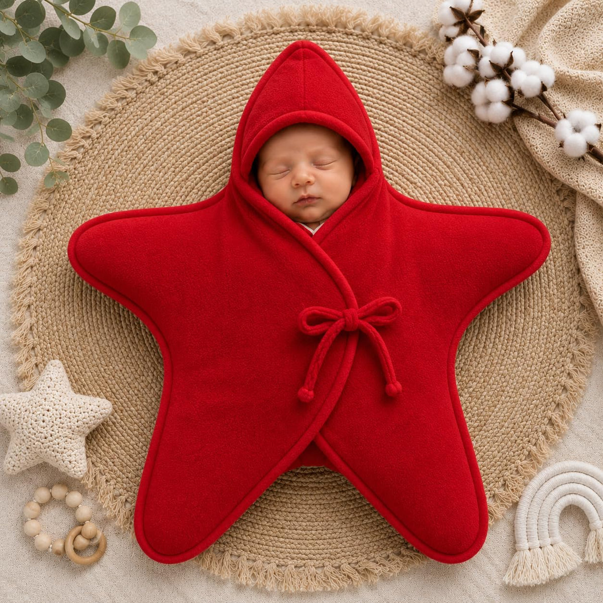 NOTWILD Baby Starfish Winter Wrap for Newborn to 12 Months | Cozy Star Shaped Hooded Swaddle, Warm Bunting Sleep Sack & Blanket 