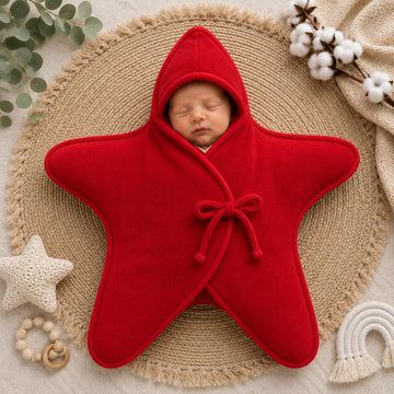 NOTWILD Baby Starfish Winter Wrap for Newborn to 12 Months | Cozy Star Shaped Hooded Swaddle, Warm Bunting Sleep Sack & Blanket 