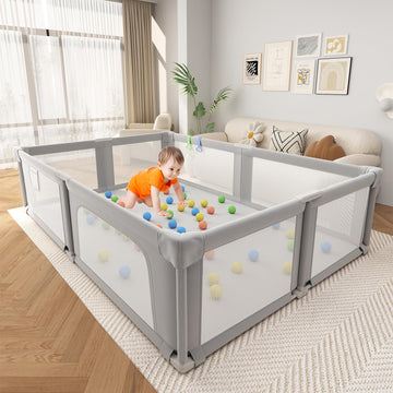 Seeday Baby Playpen, 73 x 61 Lareg Foldable Playpen with Mat for Babies and Toddlers, Play Pen with Soft Breathable Mesh, Ocean 