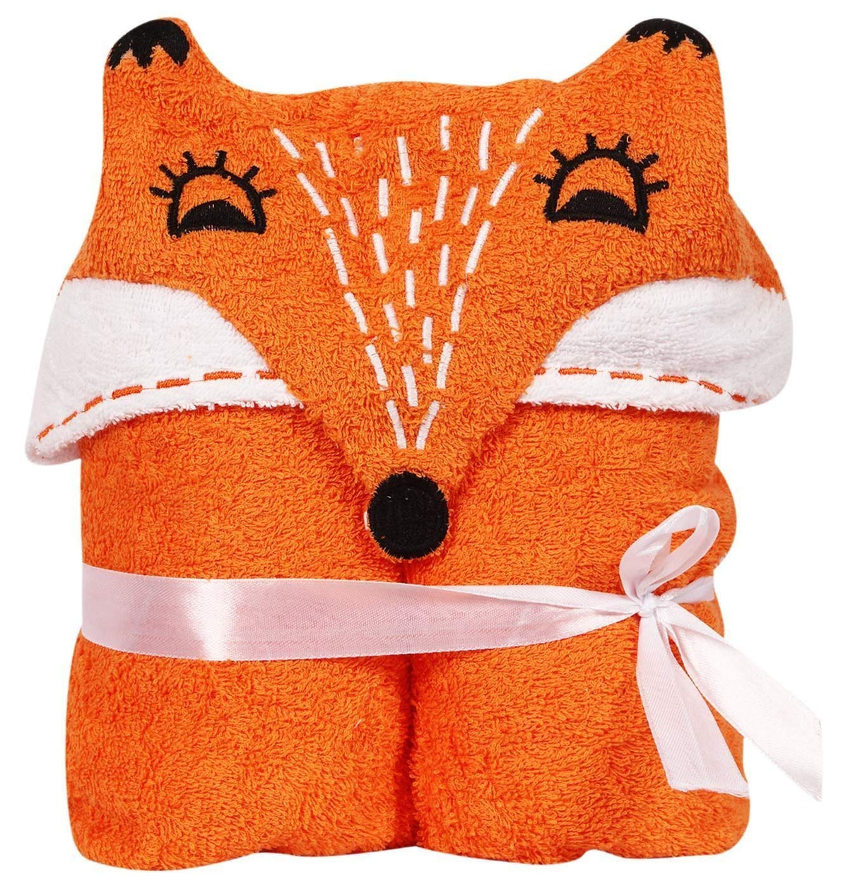 Kritarth Handicrafts Pure Cotton Fox Design Baby Hooded Towel Cum Bath Towel, 50 * 100 cm, Baby Bath Towel, Baby Towel, Baby Sho