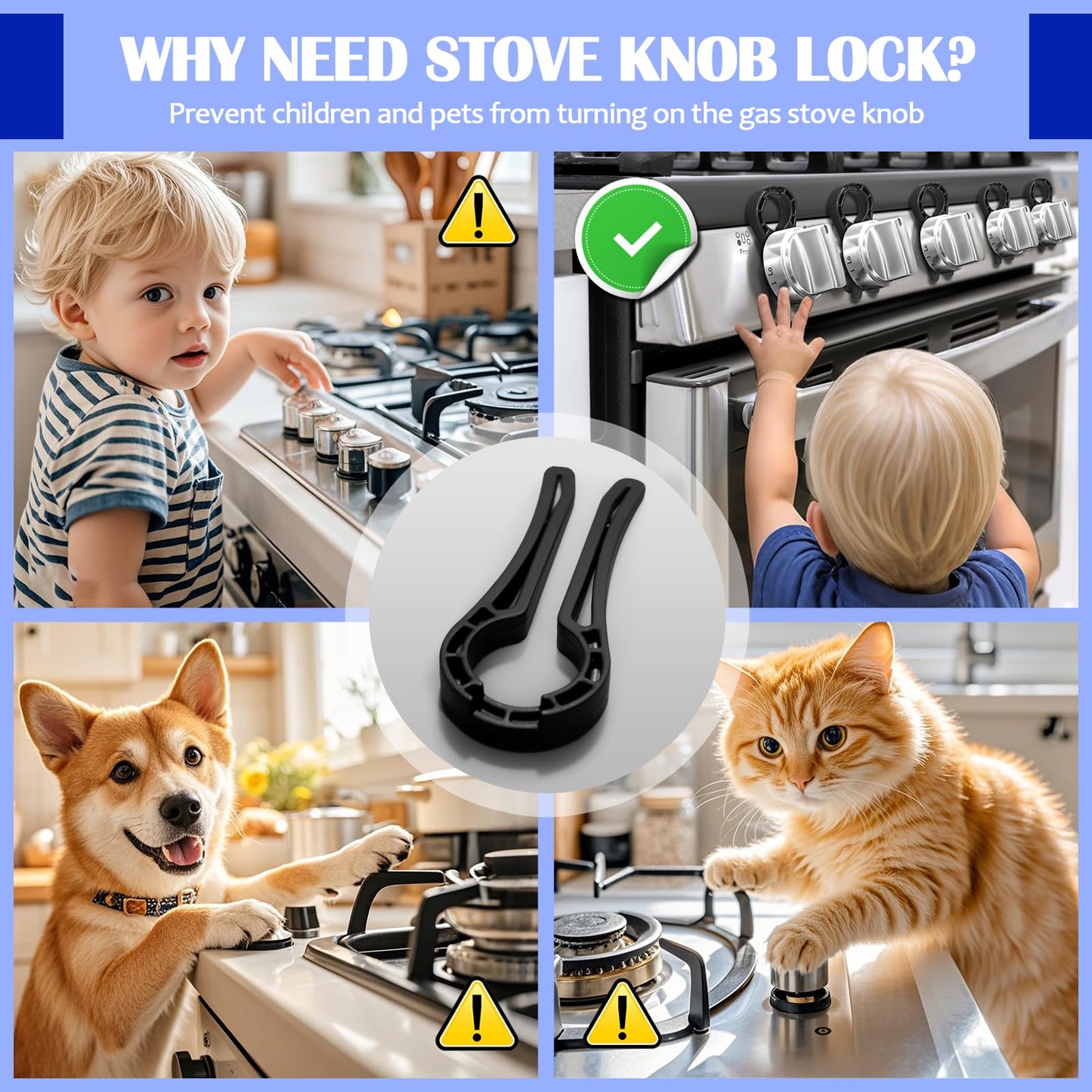 Mcotop Gas Stove Knob Locks, Stove Knob Safety Covers For Child, Prevent Kids Pets From Turning On Stoves - Black-5 Pack