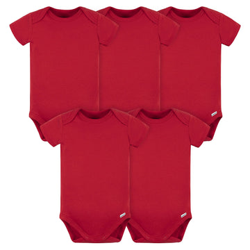 Gerber Baby 5 Pack Onesies Multi-Packs Bundle Interlock 180 Gsm, Red, 6-9 Months