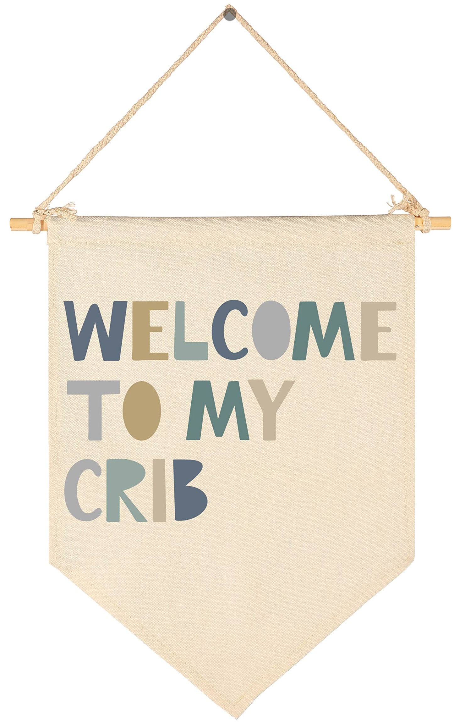 Boys Nursery Gift-Welcome To My Crib- Canvas Hanging Pennant Flag Banner Wall Sign Decor Gift For Nursery Baby Kids Boy Newborn