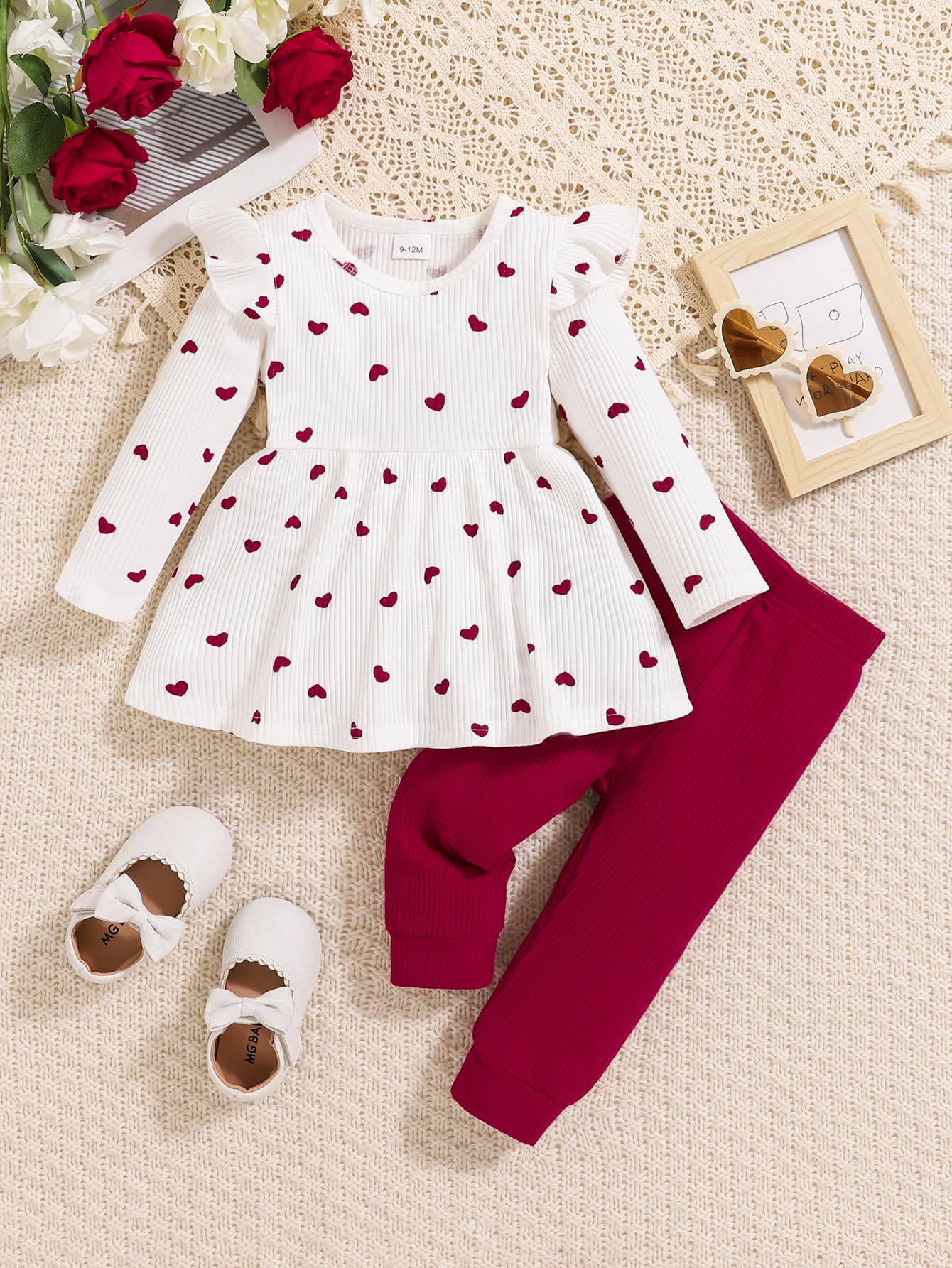 Valentines Day Outfit Toddler Baby Outfit Girl Shirt Clothing Infant 3 Piece Valentines Day Gift For Girls Set Spring Pant+Top R