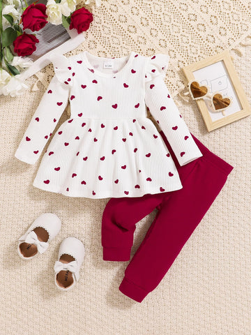 Valentines Day Outfit Toddler Baby Outfit Girl Shirt Clothing Infant 3 Piece Valentines Day Gift For Girls Set Spring Pant+Top R