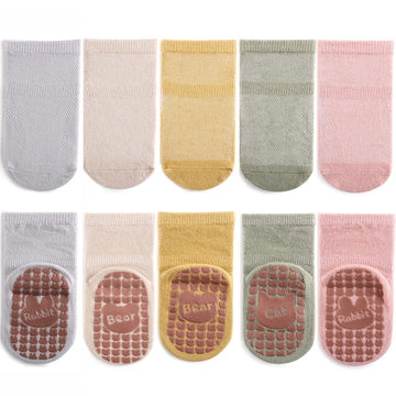 Exegawe Baby Mesh Socks With Non Slip Thin Toddler Anti Skid Crew Socks For Girls 5 Pairs(Pink Multi, S/6-12M)