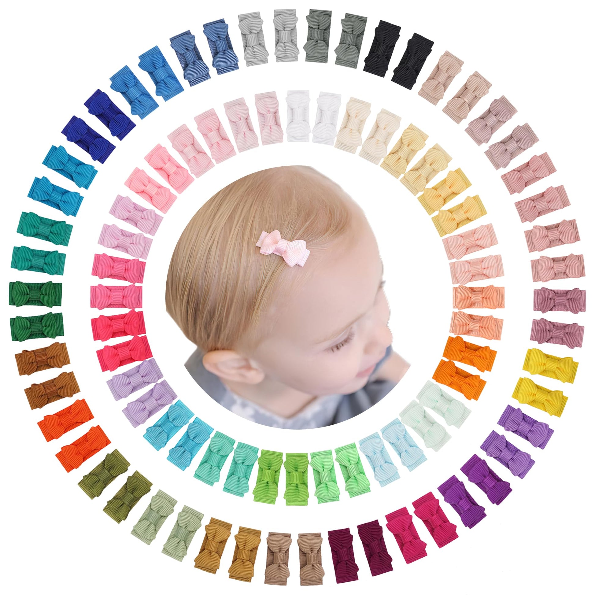 C  Llot 90 Pcs Mini Grosgrain Ribbon Bows - Snap Clips For Baby Toddlers Infants' Fine Thin Hair